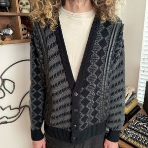 Vintage 80s Knit Cardigan with Faux Leather Trim by City Streets ~ Size Large